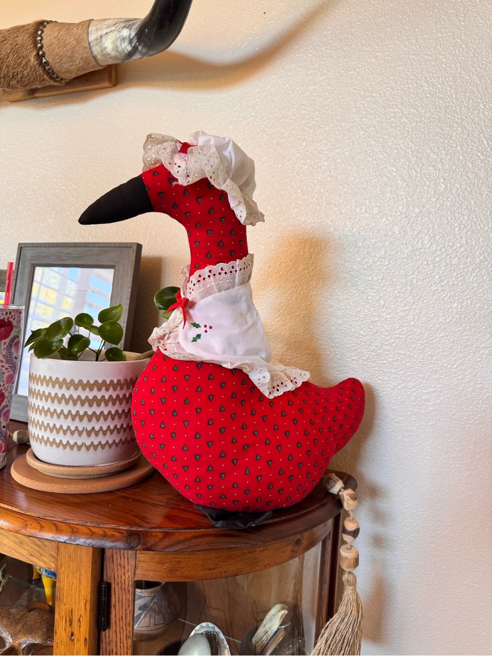 Vintage 80s Style Christmas Goose Fabric Decor Grannycore Red White